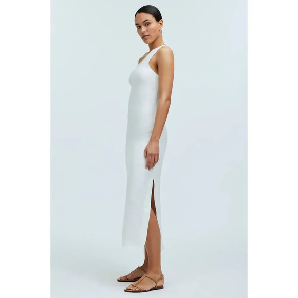 NWOT Madewell Size 4 One-Shoulder Midi Dress White Linen Slit Beachy Wedding - Picture 3 of 14